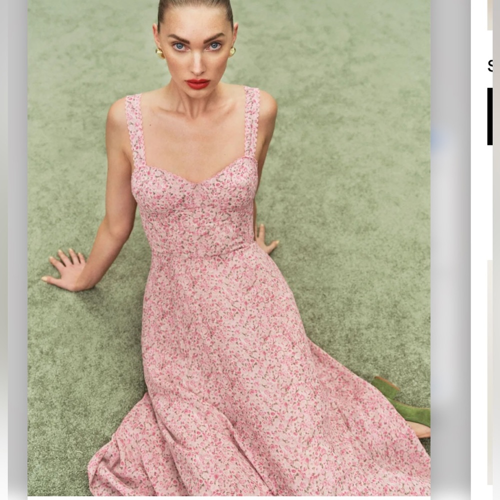 Reformation Pink Floral Midi Dress